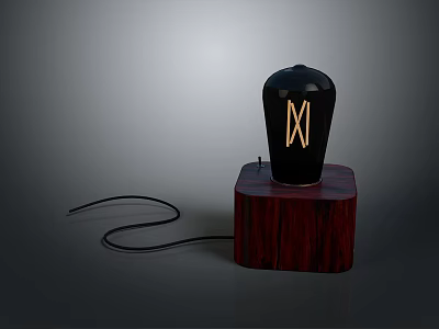 Black Computer Peripheral Device With Red Wooden Base Gold XII Symbol And Black Cable 3d model