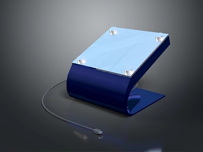 Modern Desktop Device With Blue Base Transparent Square Panel And Connected Cable 3d model
