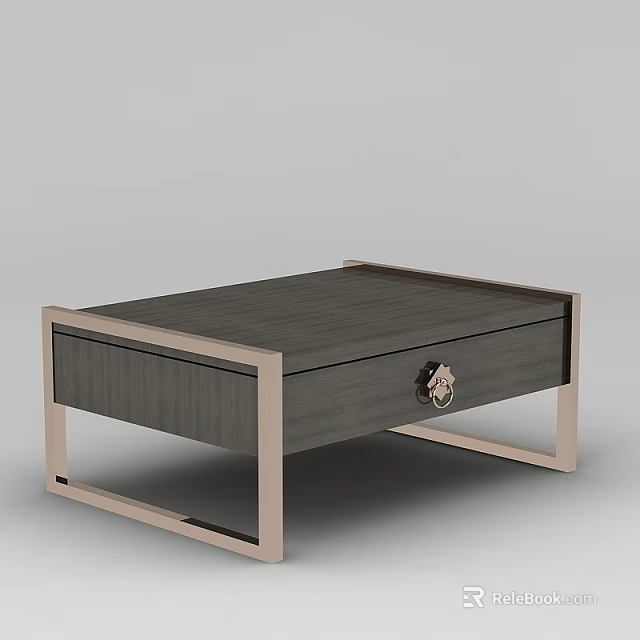 Contemporary Wooden Storage Cabinet with Metal Frame and Decorative Drawer Knob 3d model 