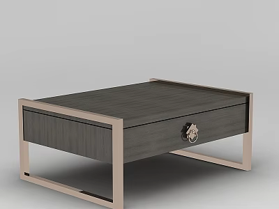 Contemporary Wooden Storage Cabinet with Metal Frame and Decorative Drawer Knob 3d model