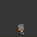 Young Boy Character In Gray Knitted Hat Blue Shirt And White Collar