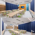 Modern Classroom Maker Classroom Desk and Chair Long Wooden Table 3d model
