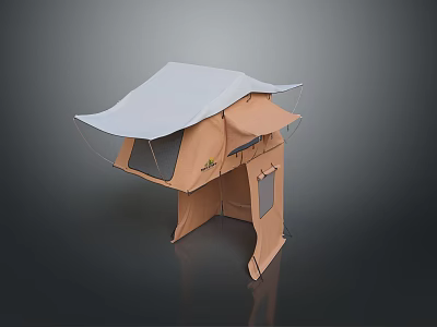 Outdoor Camping Tent With Brown Body White Canopy And Mesh Windows 3d model