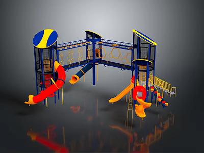 Colorful Children's Playground Equipment With Slides And Climbing Structures 3d model