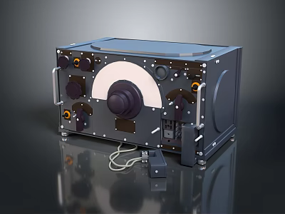 Vintage Home Electronic Appliance With Metallic Body Control Knobs And Power Cord 3d model