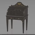 Antique Writing Desk with Gold Accents Decorative Crest Drawers and Carved Legs