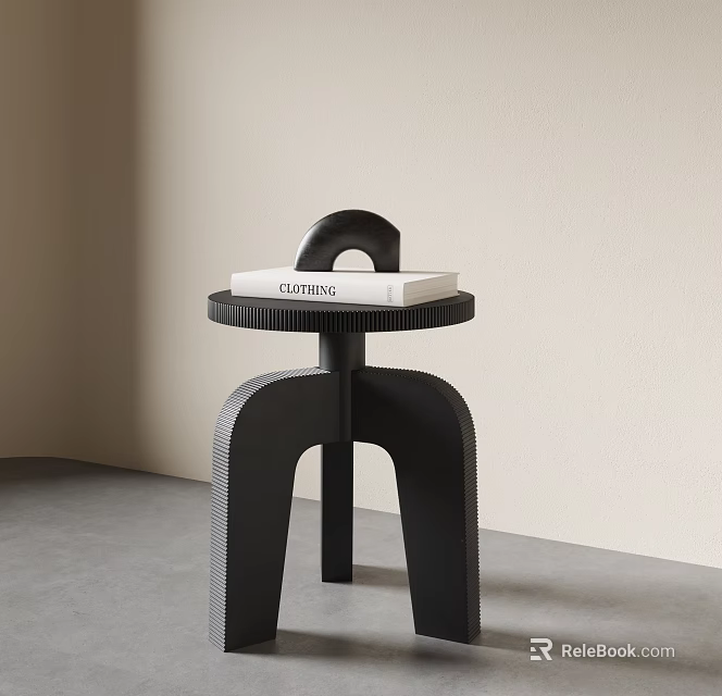 Sleek Modern Black Side Table with Unique Curved Legs Topped with Cleansing Book 3d model 