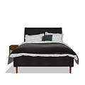 Modern Double Bed With Dark Headboard White Linens Decorative Pillow And Side Nightstand