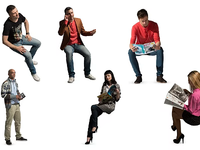 Group Of People In Various Poses And Daily Activities 3d model