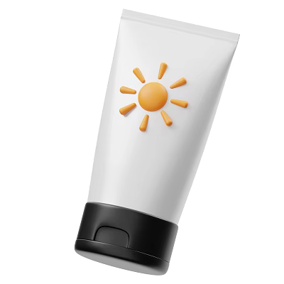 Sunscreen Cosmetics White Tube With Sun Design And Black Cap For Skincare 3d model