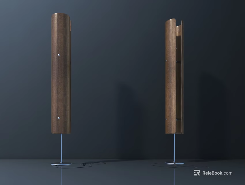 Sleek Wooden Floor Lamps With Metal Base On Dark Minimalist Background 3d model 
