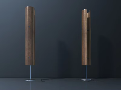 Sleek Wooden Floor Lamps With Metal Base On Dark Minimalist Background 3d model