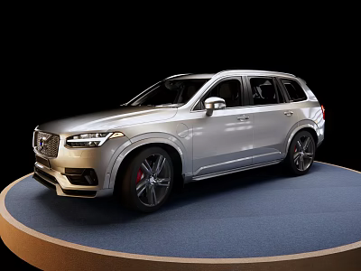 Silver Volvo SUV With Modern Front Grille And Alloy Wheels On Display Platform 3d model