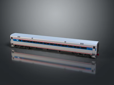 Modern Passenger Train Car With Blue And Red Stripes Design 3d model
