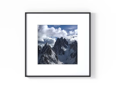 Scenic Landscape Painting With Black Frame Snowy Mountains And Cloudy Sky 3d model