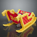 Decorative 3D Model With Golden Frame Red Diamond Pattern And Gray Support Legs