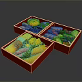 Fresh Assorted Food In Red Bordered Square Bento Box With Meat Slices Vegetables And Fruits
