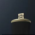 Artistic Sculpture Carving With Black And Cream Design And Geometric Top Pattern On Dark Background