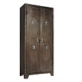 Vintage Wooden Decorative Cabinet With Numbered Doors And Metal Hardware On Light Background