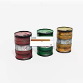 Colored Industrial Drums With Hazard Symbols In Red Green And Yellow