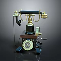 Vintage Antique Telephone With Rotary Dial Brass Components And Wooden Base