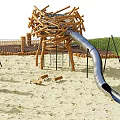 Log Playground Wild Fun Rides Wooden Unpowered Amusement Game Net Bridge 3d model