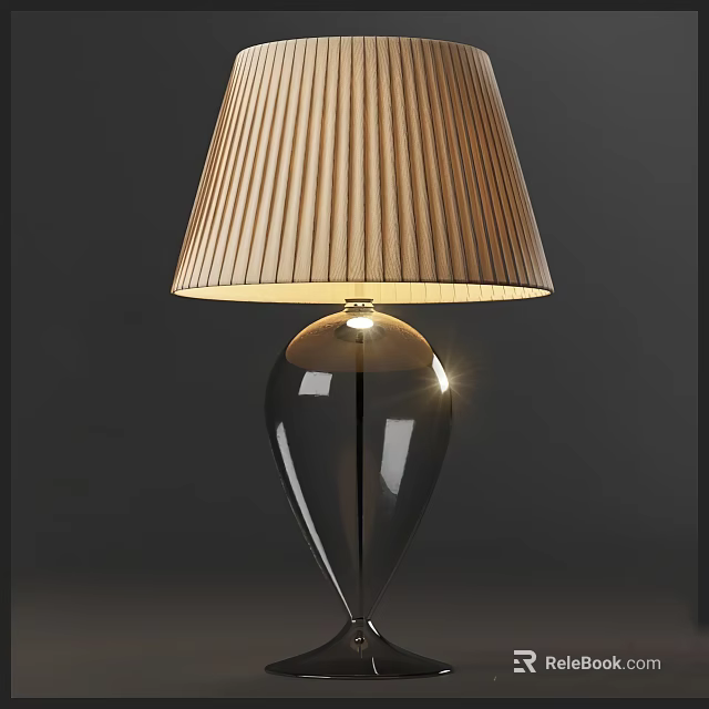 Modern Transparent Glass Base Table Lamp With Beige Pleated Illuminated Lampshade 3d model 