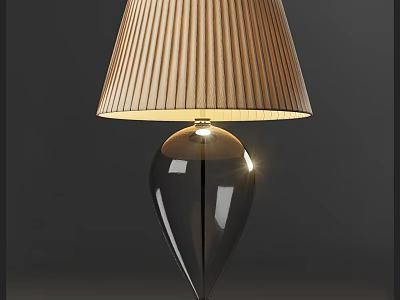 Modern Transparent Glass Base Table Lamp With Beige Pleated Illuminated Lampshade 3d model