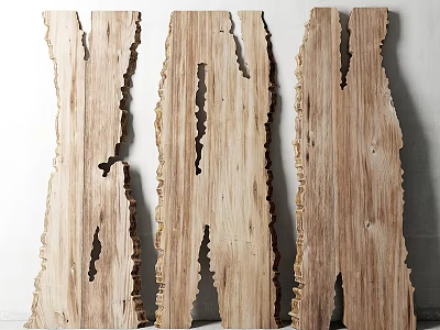 Natural Wood and Stone Planks with Notches and Natural Texture Display on Wall 3d model