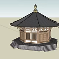 Ancient Pavilion With Black Tiled Roof Golden Ornament Wooden Structure And Stone Steps