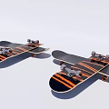 Two Skateboards Featuring Black Orange Stripes Metal Trucks And Wheels