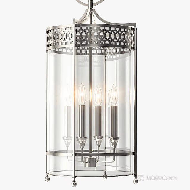 Decorative Modern Chandelier With Metal Frame Transparent Glass And Candle Shaped Bulbs 3d model 