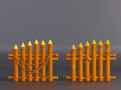Orange Wooden Railings With Pointed Tops And Decorative Ropes Design 3d model