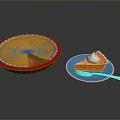 Whole Pumpkin Pie With Slice On Blue Plate And Whipped Cream And Fork