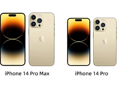 iPhone 14 Pro And Pro Max Smartphones With Gold Design Camera System And Display Screen 3d model