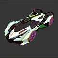 Futuristic Black White Sports Car With Yellow Accents Aerodynamic Body And Rear Spoiler