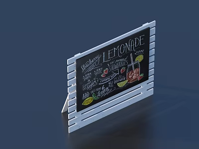Tabletop Decorative Chalkboard Menu Board With Lemonade Design And Lemon Slices 3d model