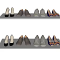 Stylish Assorted Shoes Display On Two Gray Shelves For Home Storage