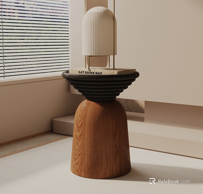 Modern Bedside Table With Wooden Base Black Layered Top And Lamp Books 3d model 