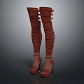 Brown Knee High Boots with Laced Design and High Heel for Fashionable Look