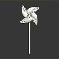 White Pinwheel Toy With Long Stick Hollow Pattern Blades And Decorative Design