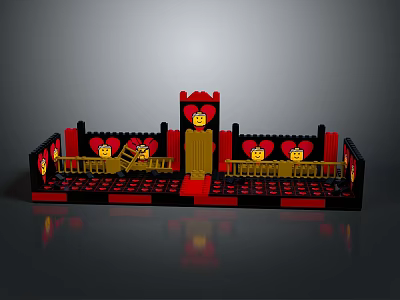 Lego Built Red And Black Castle With Heart Designs Staircase And Railings 3d model
