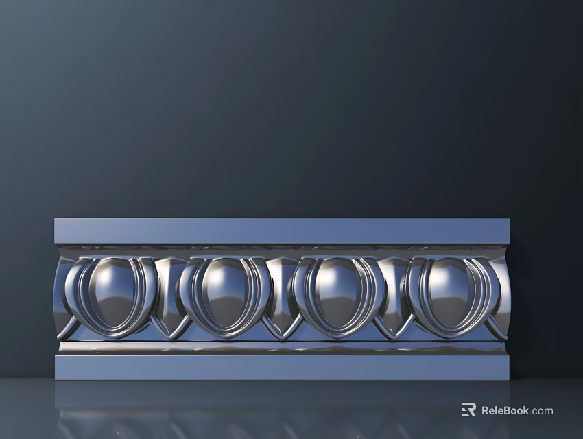 Elegant Silver Metal Carved Decorative Strip With Circular Patterns And Glossy Surface 3d model