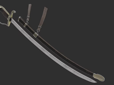 Vintage Long Metallic Sword Weapon With Leather Sheath And Straps 3d model