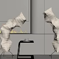 Unique Abstract Geometric Floor Lamp with White Mesh and Metal Stand in Modern Living Room