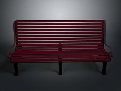 Red Slatted Bench Furniture with Black Legs and Simple Classic Design 3d model
