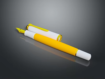 Modern Yellow And White Fountain Pen With Cap And Nib For Daily Use 3d model