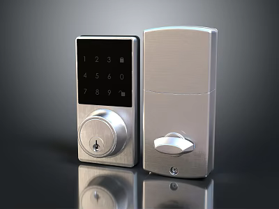Smart Door Handle With Digital Keypad And Modern Metal Design For Home Security 3d model