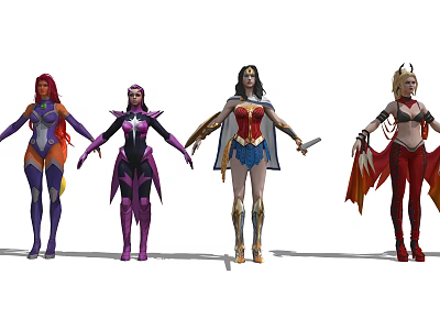 Game Movie Female Characters With Colorful Costumes Armor Swords And Wings Design 3d model