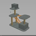 Cat Tree With Multi Level Platforms Cozy House Orange Ladder And Sturdy Support Posts 3d model